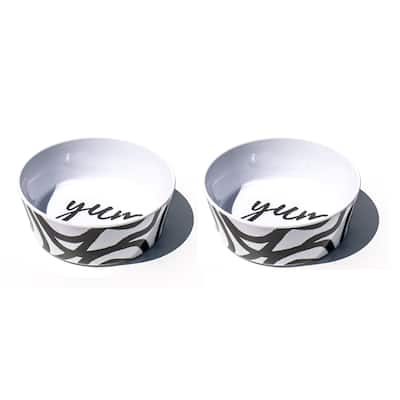 Black and White Yum Lines, Single Wall, Medium Bowl, 3 cups, Set of 2