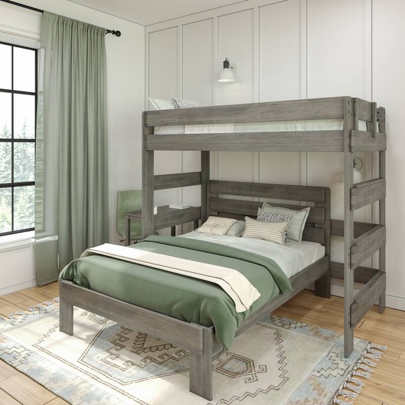 Max and Lily Farmhouse Twin over Full L Shaped Bunk Bed with Desk - Driftwood