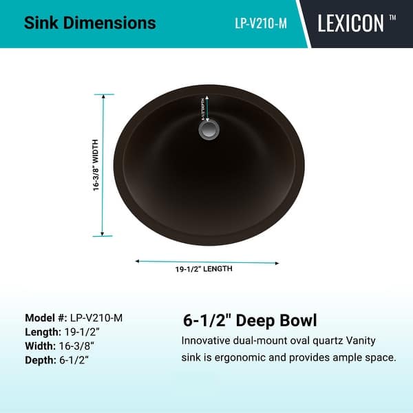 dimension image slide 1 of 2, Lexicon Platinum V210 Quartz Composite Oval Vanity Sink - Galaxy Mocha