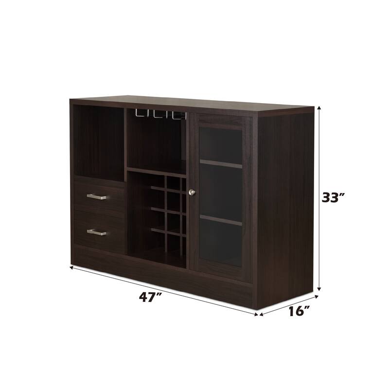 Sophisticated Espresso Finish Wine Cabinet with Versatile Storage Options