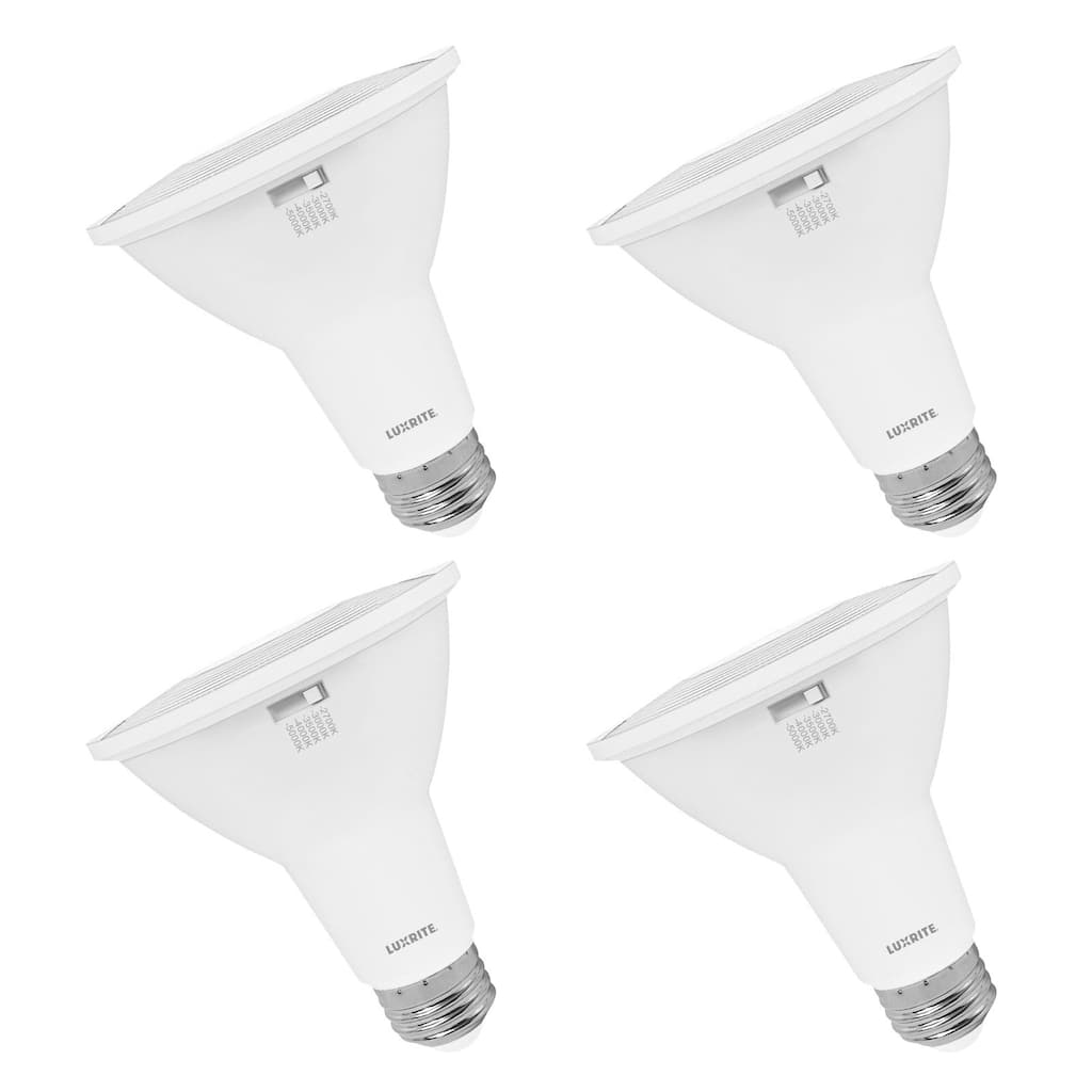 Luxrite PAR30 Long Neck LED Flood Light Bulb 10W=75W 5CCT 850 Lumens Dimmable Damp Rated ETL Listed E26 Base (4 Pack)