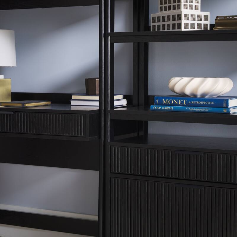 Walker Edison Hutch Desk with Wide Bookcase