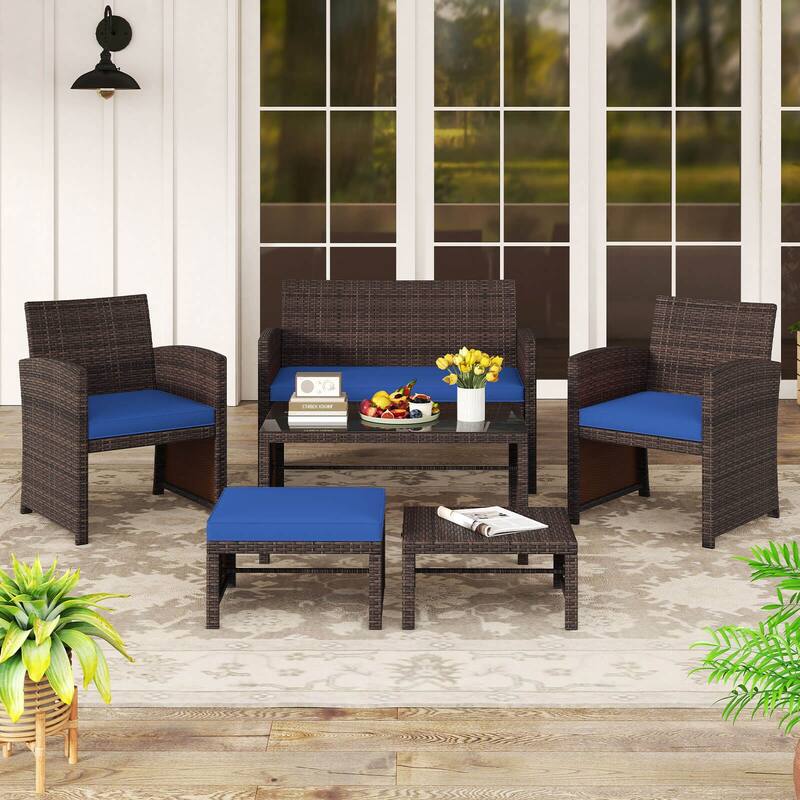 Gymax 6 PCS Patio Furniture Set w/ 1 Loveseat 1 Coffee Table 2