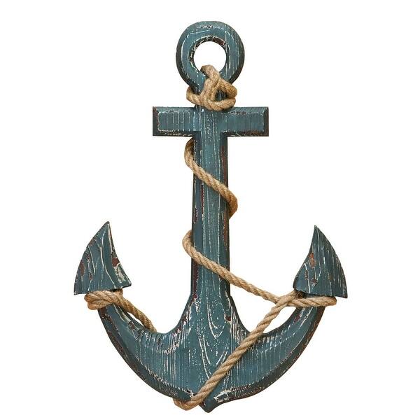 Nautical Distressed Hanging Wooden Anchor Art Decor With Rope Blue On Sale Overstock 20354493
