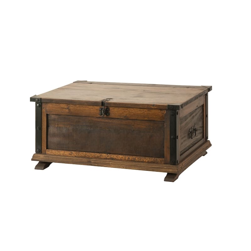 Handmade Solid Reclaimed Barn Wood & Wrought Iron Hardware Trunk or Coffee Table for Indoor 36" Width