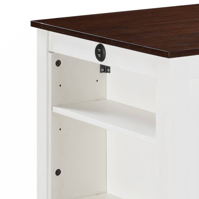 36" Finish Small Space Counter Height Dining Table with USB Charging Ports and Shelves - White