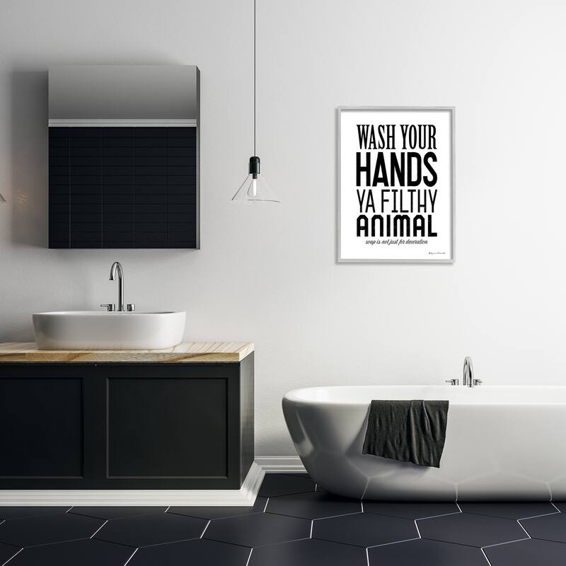 Stupell Wash Your Hands Ya Filthy Animal Funny Bathroom Framed Wall Art - Black
