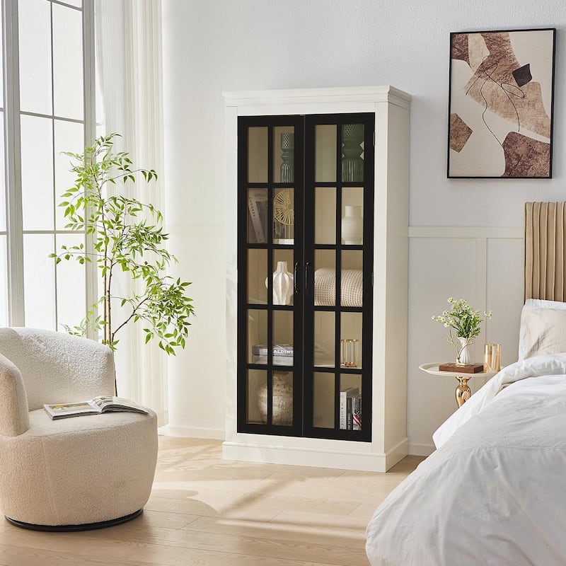 Glass Door Tall Storage Cabinet