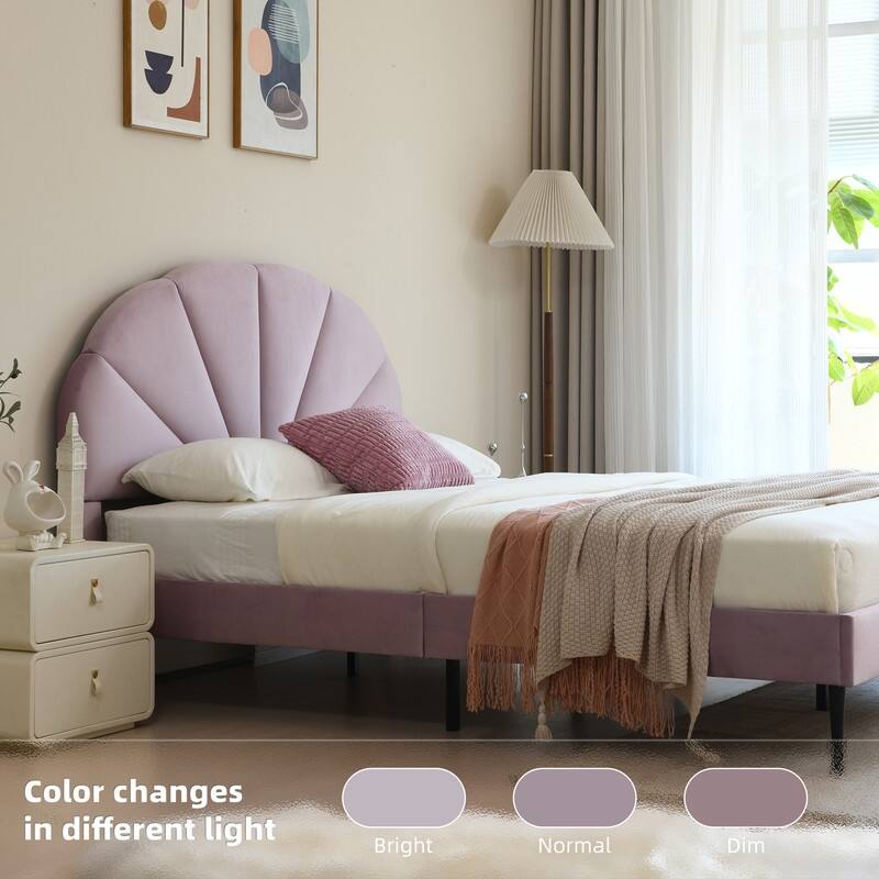 Upholstered Bed with Unique Seashell Headboard