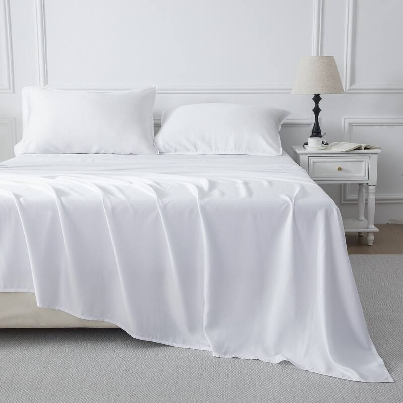 Luxury 100% Rayon from Bamboo 300 Thread Count Deep Pocket Sheet Set, Soft, Silky, All-Season Comfort - White - King