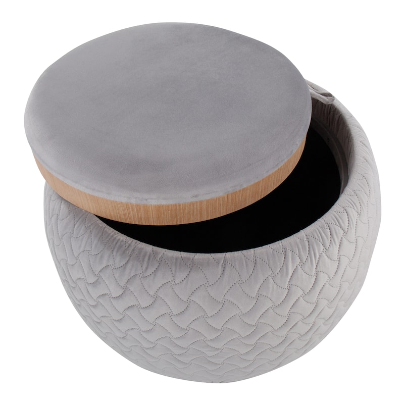 Carson Carrington Astrid Pouf with Natural Wood Tray Top