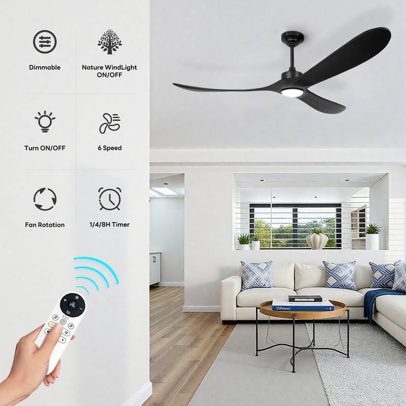 Indoor/Outdoor Ceiling Fan with Remote Control, 3-Blades Solid Wood Ceiling Fan for Bedroom Living Room