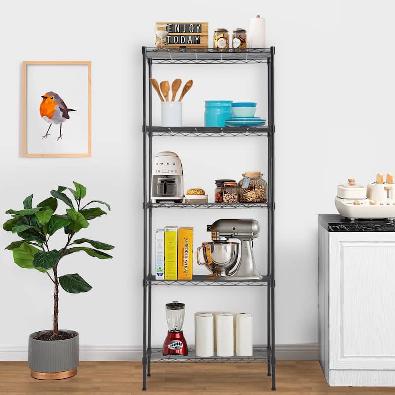 Alvis 5-Tier NSF Certified Wire Shelving Rack with Adjustable Shelving - Black