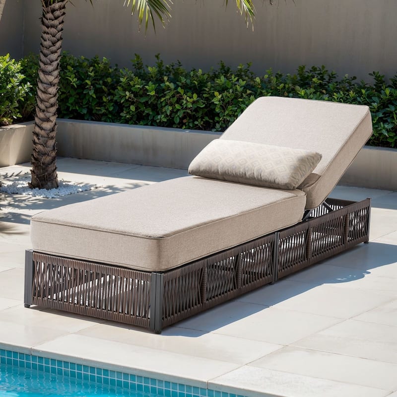 Gymojoy Outdoor Patio Chaise Lounge Chair, Luxury Rattan Recliner with 6-Position Backrest & 5-Inch Thick Cushions - 1-Piece