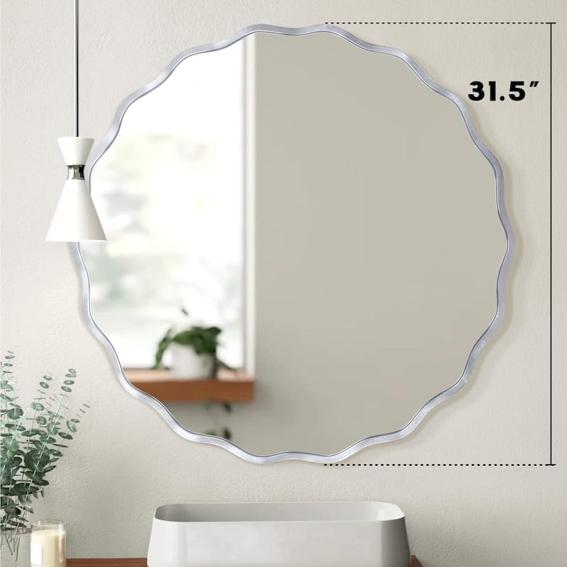 Decorative Aluminum Alloy Framed Wavy Round Wall Mirror Bathroom Vanity Mirror