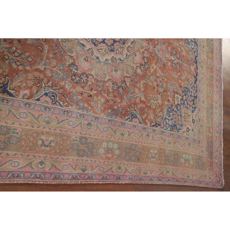 Hand Knotted Oriental 100% Wool Carpet Traditional Floral Oranges & Rust Mashad Area Rug - 9' 5'' X 6' 5''