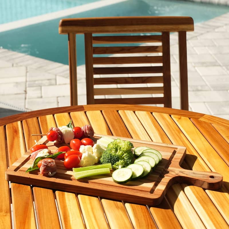 EcoDecors 17" x 10" Teak Cutting Board with Handle & Juice Groove, 100% FSC Certified Edge Grain Wood