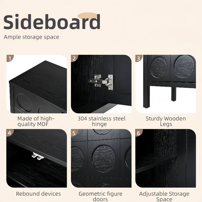 Modern Stylish Sideboard Buffet Cabinet with 5 Support Legs and Rebound Device, for Kitchen, Dining Room and Living Room