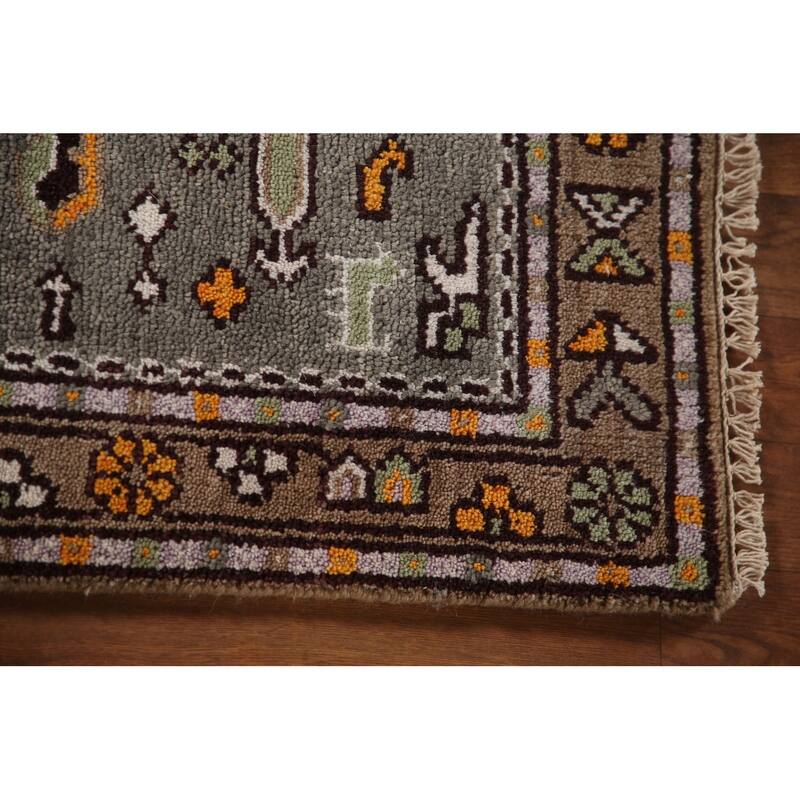 Geometric Grey Kazak Indian Rug Hand-Knotted Wool Carpet - 3'0"x 5'0"