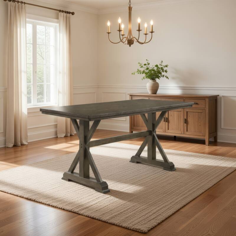 Omal Dining Table, 79 Inch Brown Wood Tabletop, X Shaped Legs - Brownish Khaki