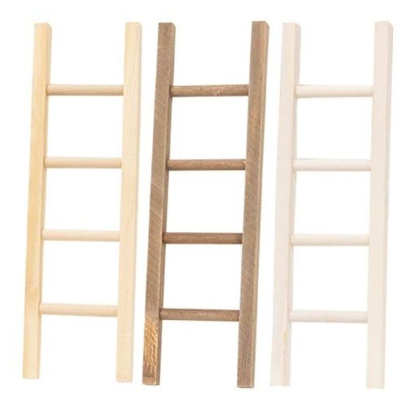 12-Inch Decorative Wooden Ladders in White, Brown and Natural Wood Finish for Home Decor - 3.50”L x 0.50”W x 12”H