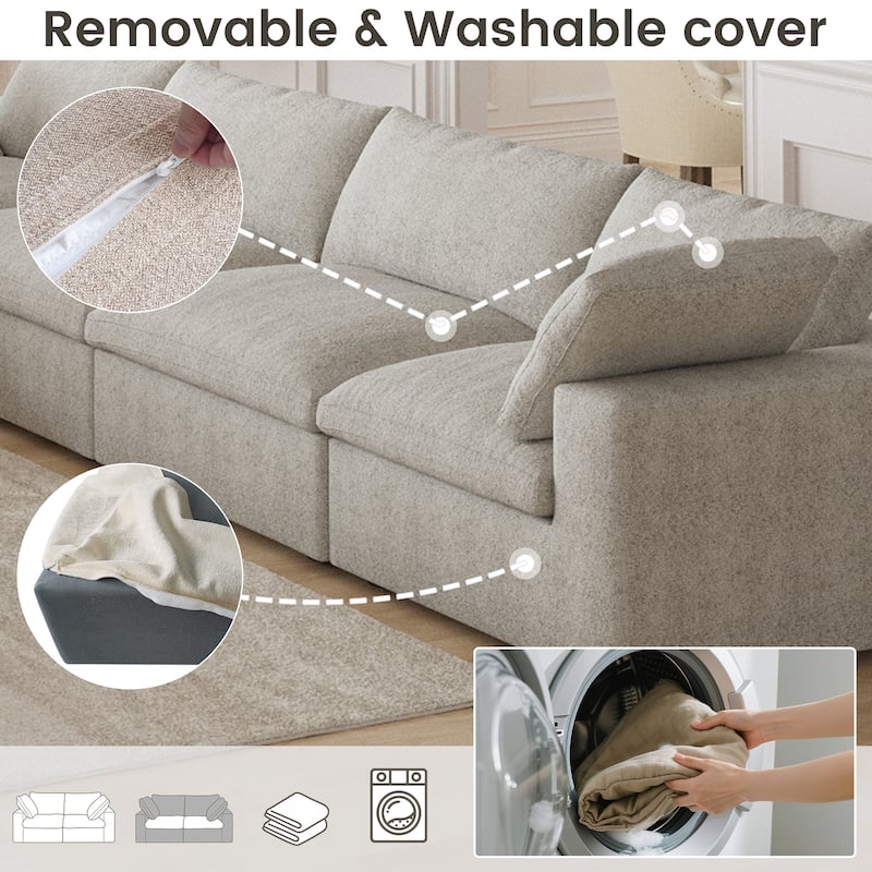 Large Down Filled Corner Sectional Sofa Couch with Ottoman for Living Room Set Linen Cloud Sectional Couches