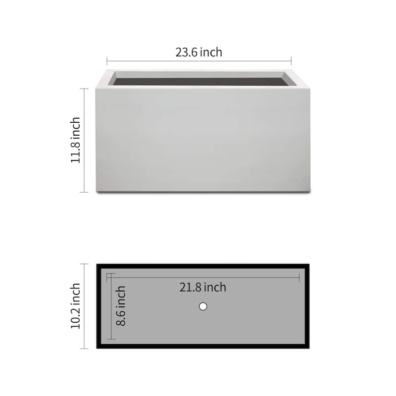 Kante Rectangular Pure White Concrete Metal Indoor Outdoor Planter Pot, w/ Drainage Hole for Patio, Home and Garden