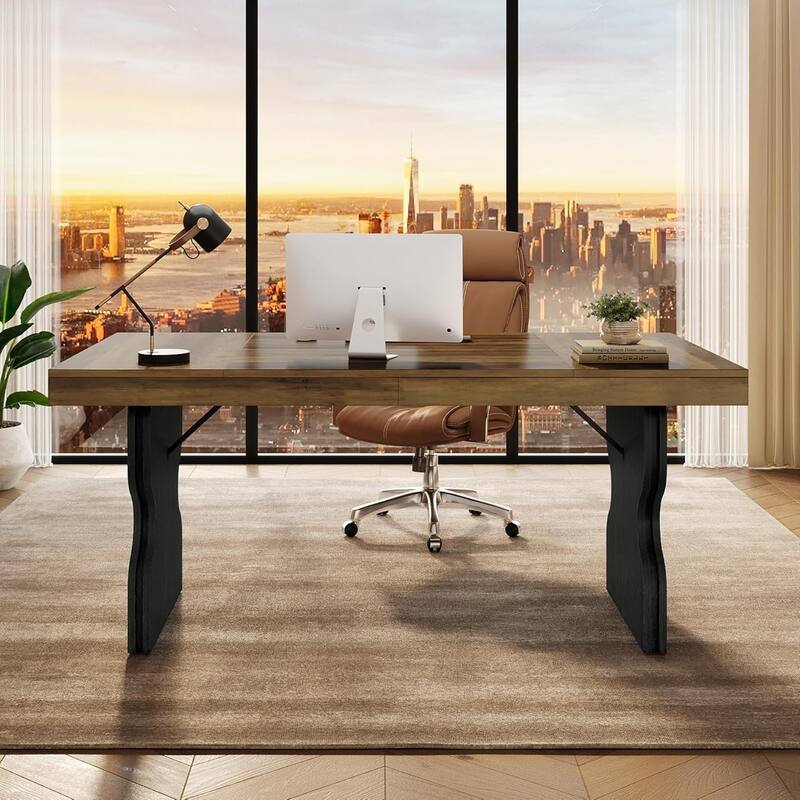 63" Farmhouse Executive Desk Computer Table with Hourglass Shape Legs