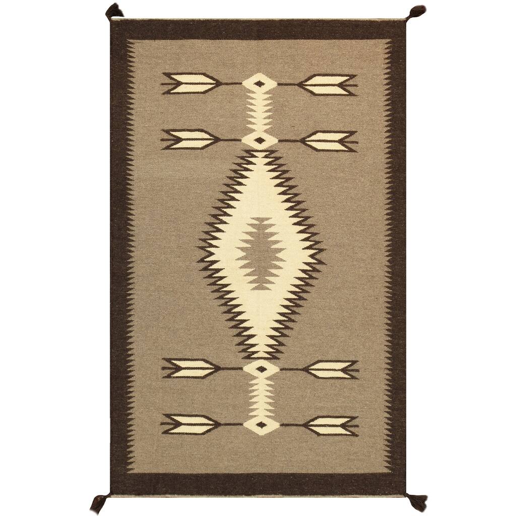Pasargad Home Geometric Hand-Woven Wool Mocha Area Rug- 2'11" X 4'10" - 2'11" X 4'10"