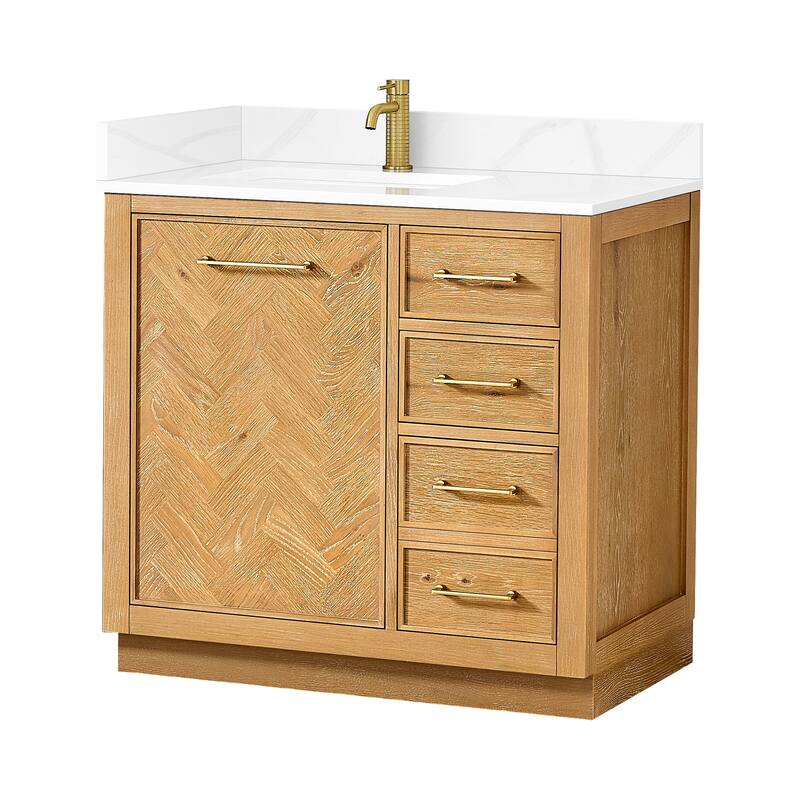 Jakarta Bath Vanity with Quartz Stone Top without Mirror - Oak Natural Brown - 36in.