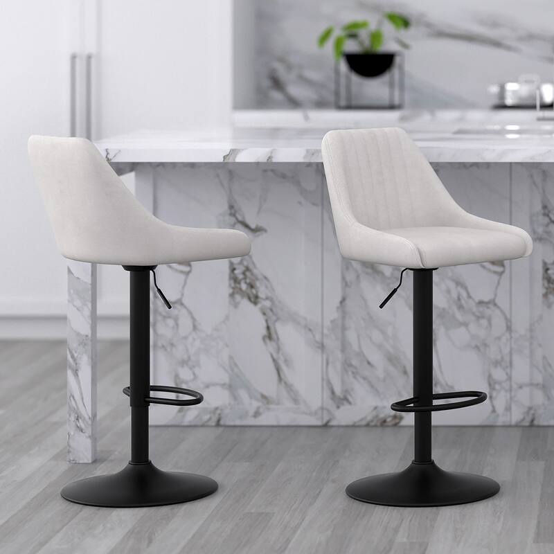 Modern Fabric and Metal Adjustable Air-Lift Stool with Swivel, Set of 4 - Grey and Black