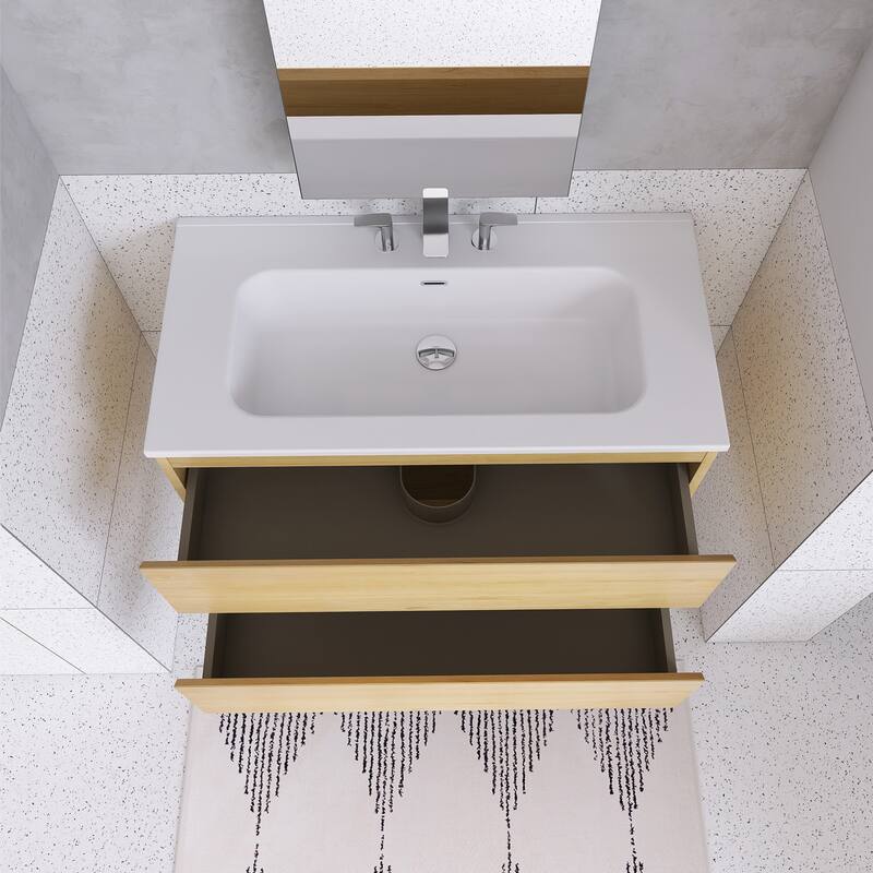 Floating Integrated Bathroom Vanity with Ceramic Sink, Three Faucet Holes