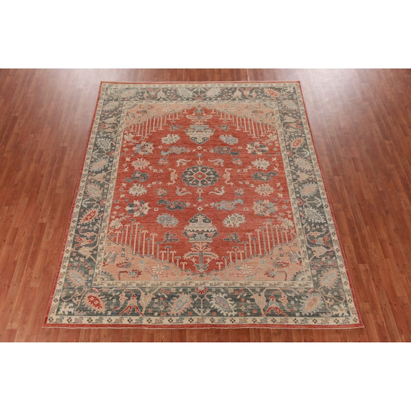 Hand Knotted Oriental 100% Wool Carpet Transitional All-Over Oranges & Rust Oushak Area Rug - 10' 2'' X 8' 3''