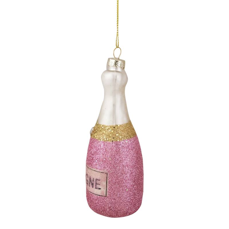 5.25" Pink Glittered Champagne Bottle Glass Christmas Ornament