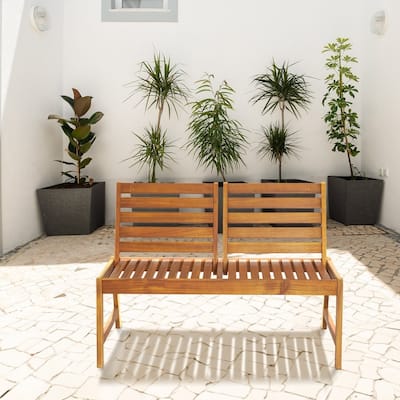 49.6in Back Adjustable Acacia Wood Bench