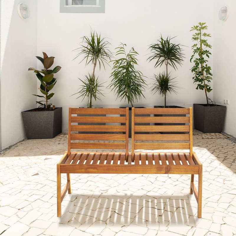 49.6in Back Adjustable Acacia Wood Bench