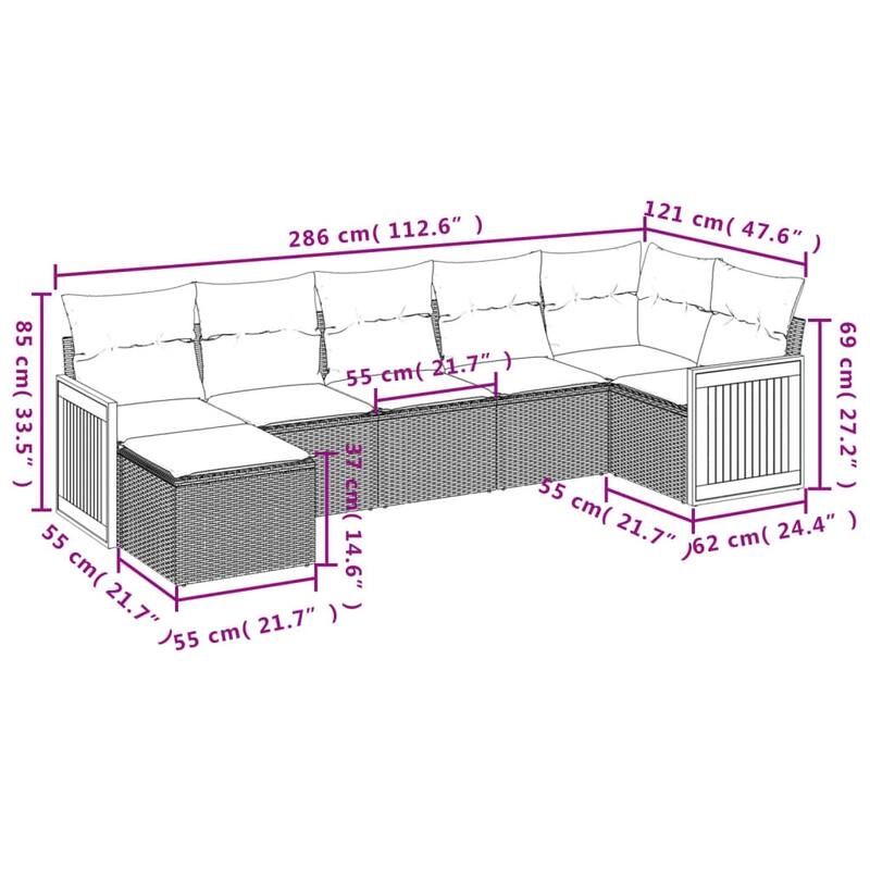 vidaXL 7 Piece Patio Sofa Set with Cushions Black Poly Rattan