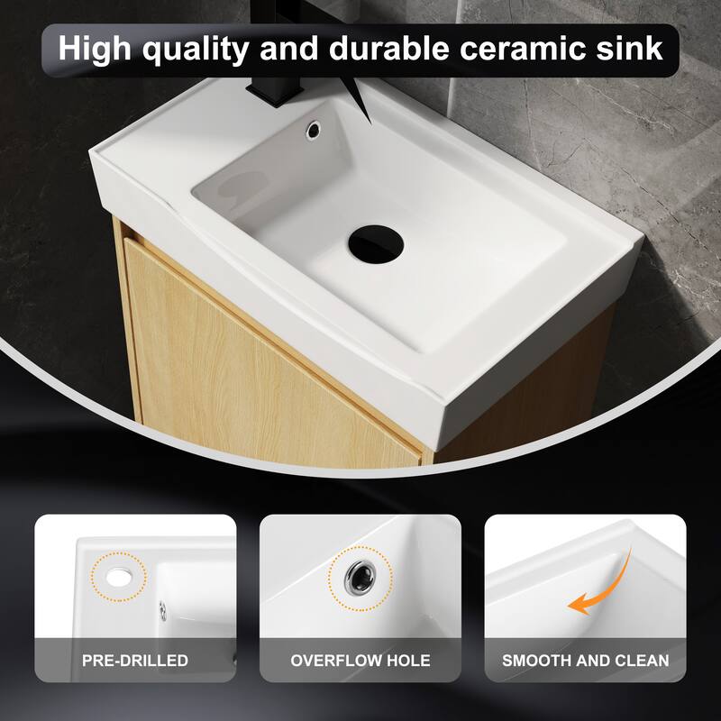 20" Wall-Mounted Bathroom Vanity with Ceramic Sink, Storage Cabinet with Door, Engineered Wood Base