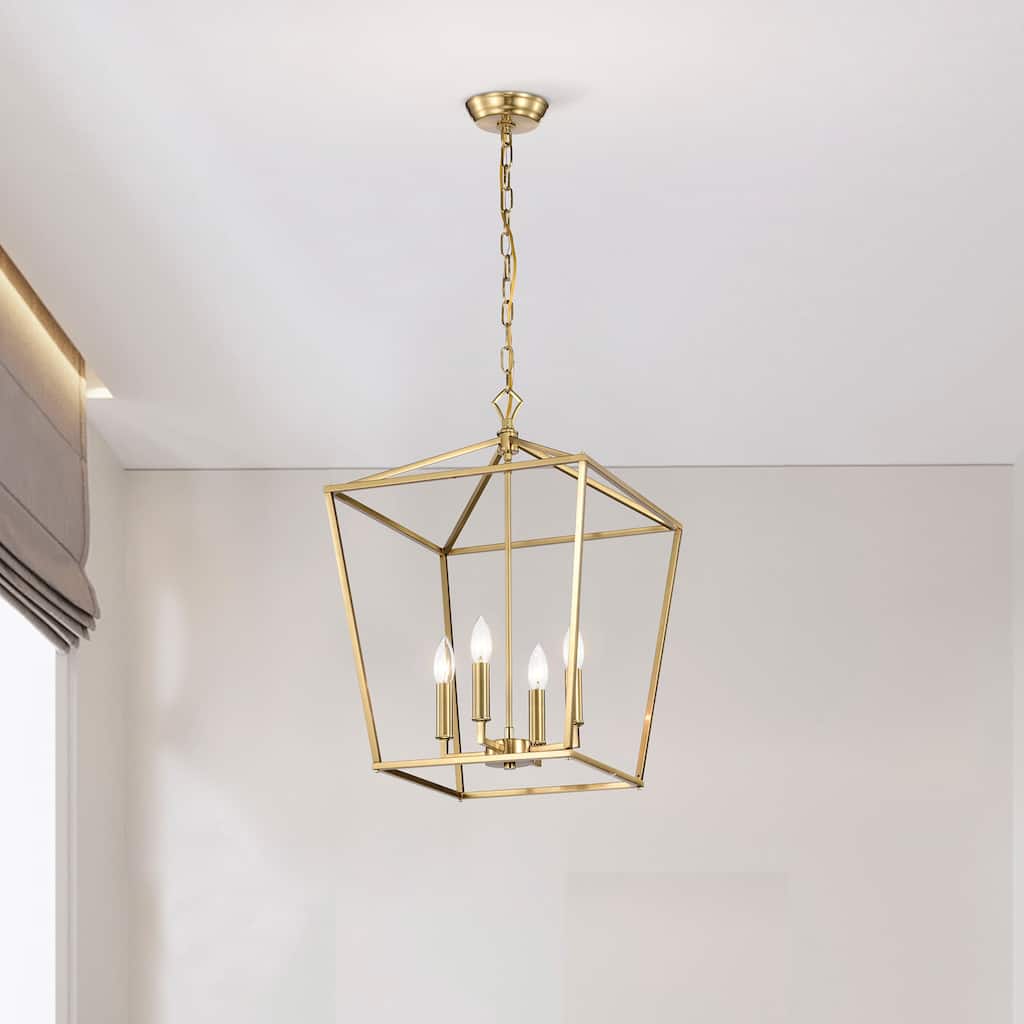 Gold Finish 4-Light 16 in. Lantern Cage Pendant