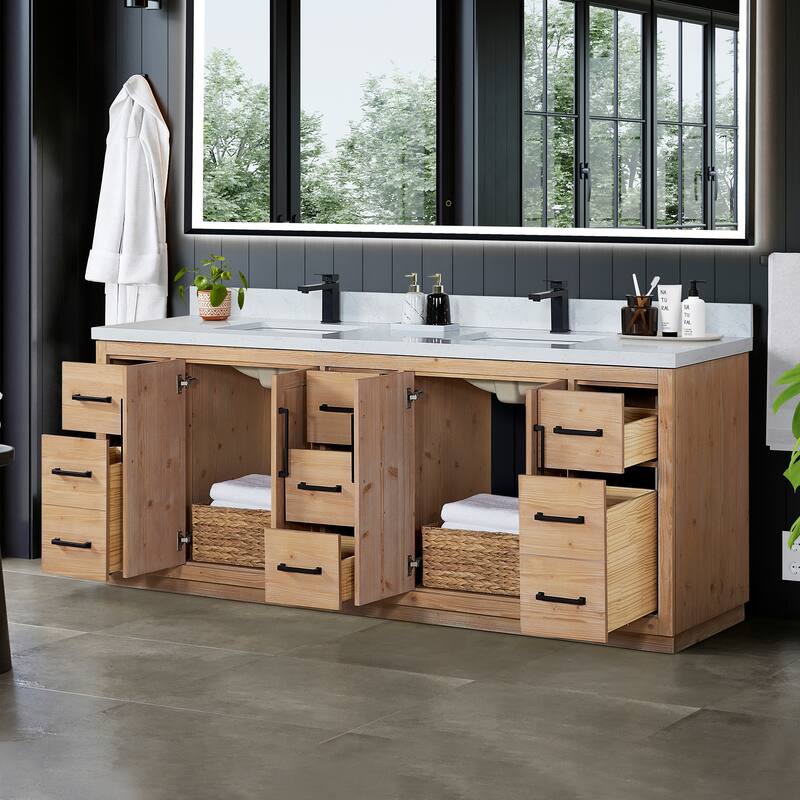 Cicero Single Bathroom Vanity in Light Brown with Grain White Engineered Stone Countertop without Mirror