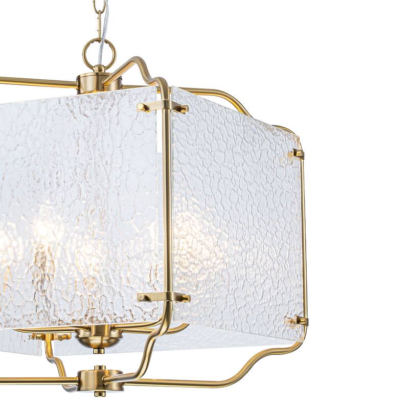 5-Light Gold Square Chandelier with Clear Textured Glass Ceiling Fixture - Dia.19.69-in