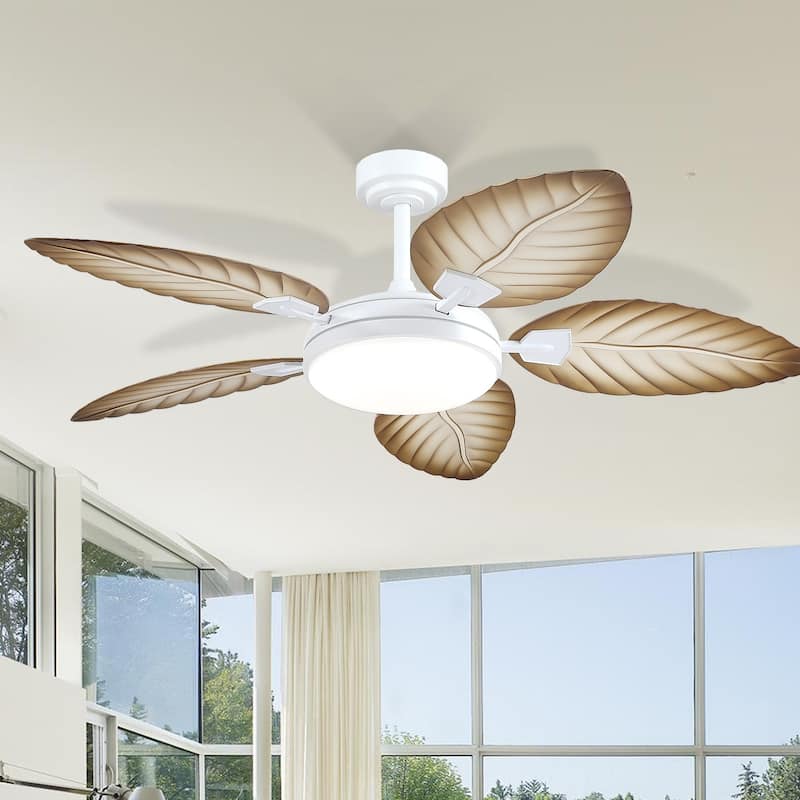 52" Waterproof Tropical Indoor and Outdoor Ceiling Fans with Lights - 52 Inches - White with Wood Grain