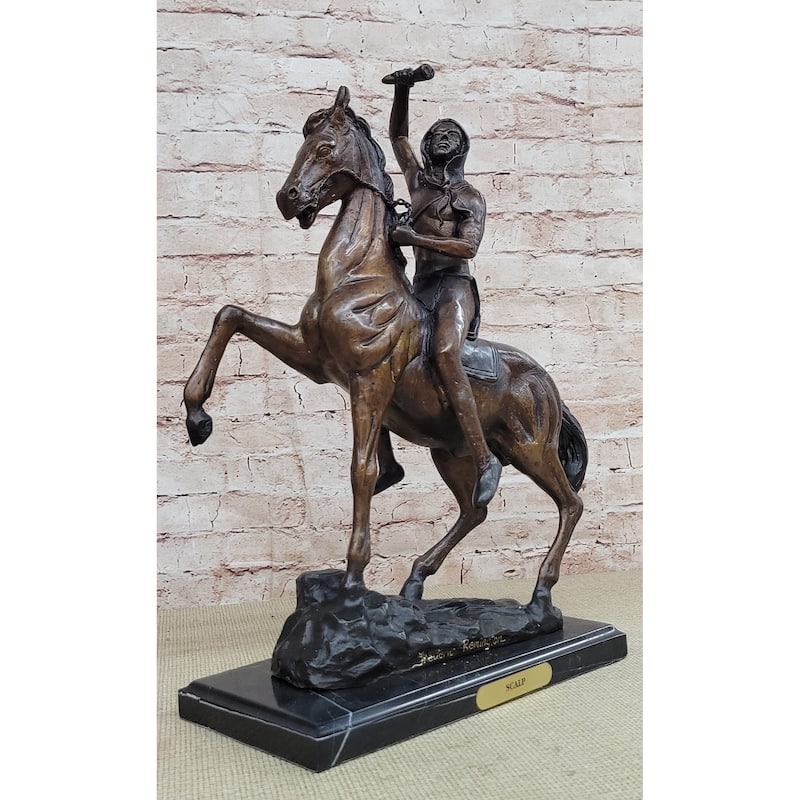 Scalp Frederic Remington Bronze Statue Sculpture Native American Western 19 Inches X 21 Inches