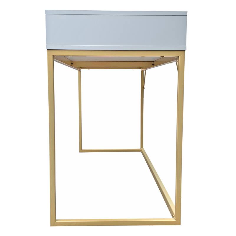 Light Blue, Gold Writing Desk with Easy Pull Drawers