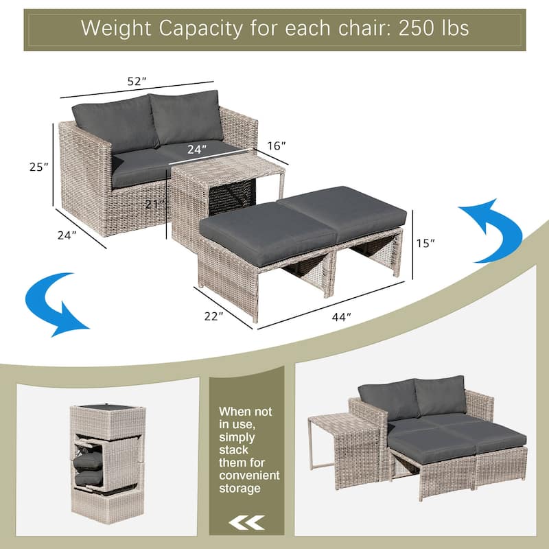 5-Piece Outdoor Rattan Conversation Set Wicker Chair with Cushions