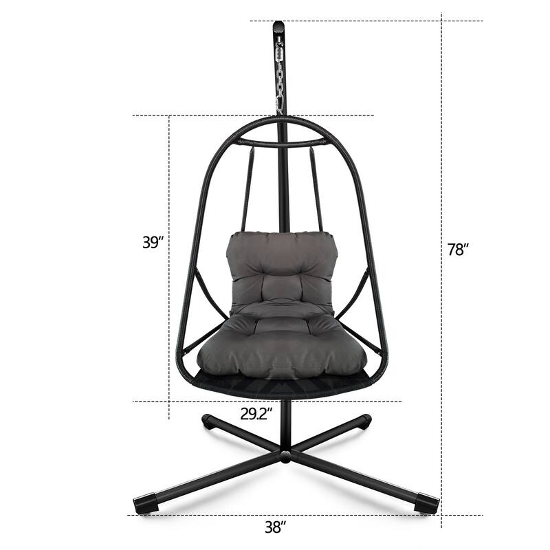 Wicker Swing Egg Chair with Metal Stand and Cup Holder, Patio Hanging Chair with Cushion and Pillow, C Type Bracket