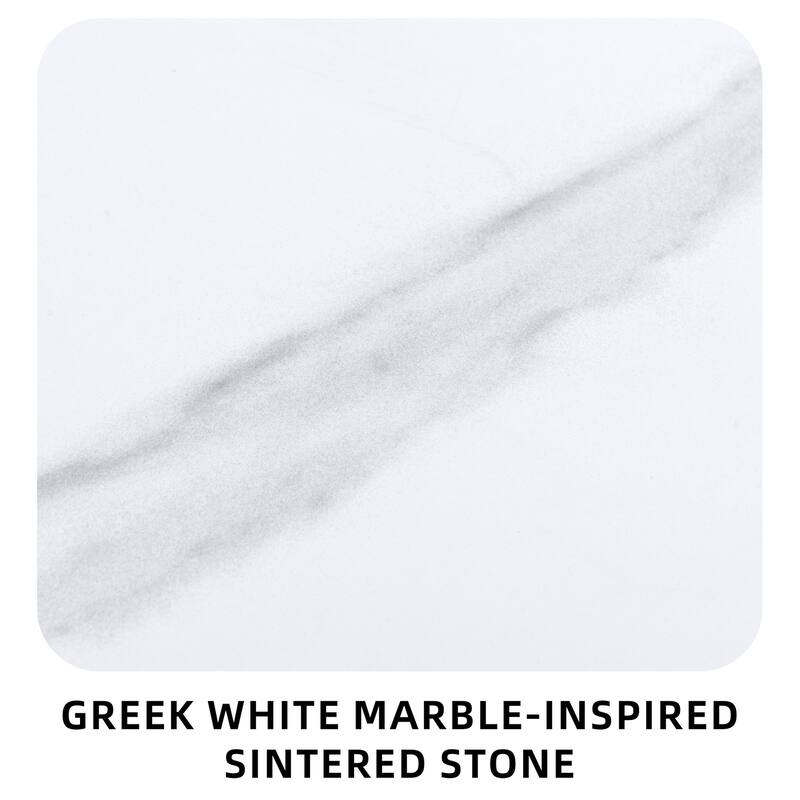 Modern 7-Piece Patio Dining Set - 35.5"x71" Greek Marble Sintered Table with 6 Swivel Rockers, Ember Black