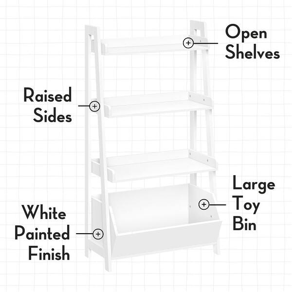 dimension image slide 1 of 2, RiverRidge Kids 4-Tier 24in Ladder Shelf Toy Organizer and Book Storage with 3 Open Display Shelf - White