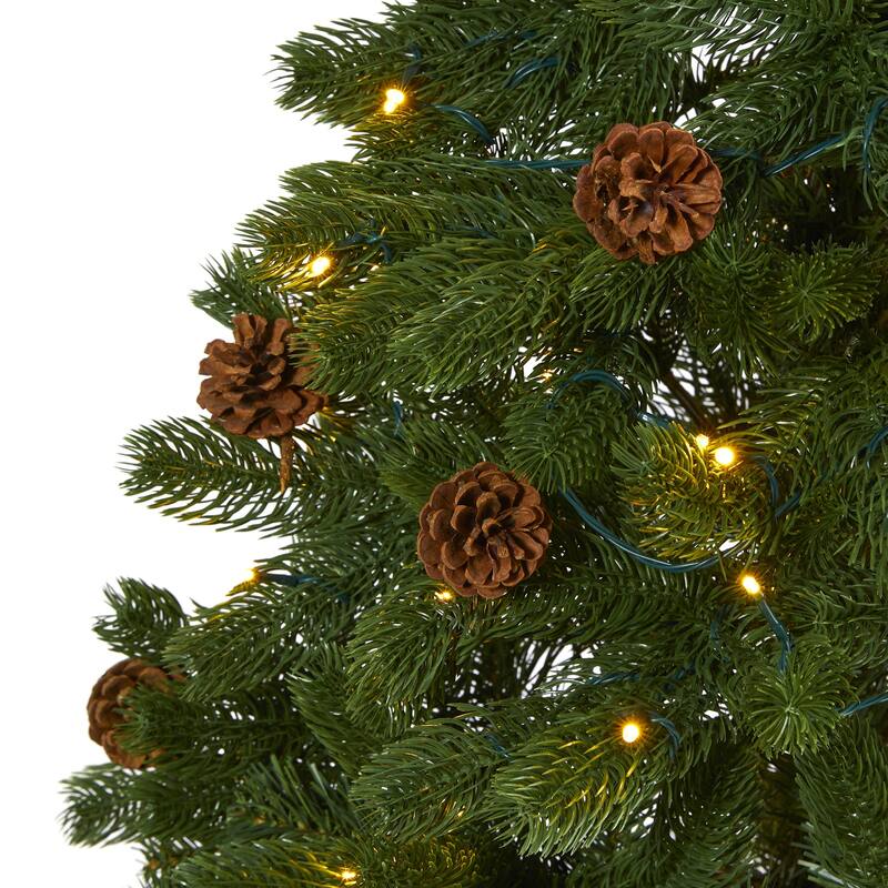 6ft. Spruce Artificial Christmas Tree with Pinecones & 250 Clear LED Lights - Classic Holiday X-Mas Glow