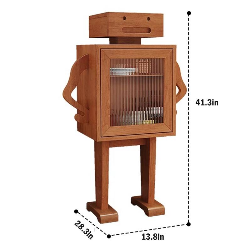 Solid Wood Robot End Table, Accent Wine Cabinet with 2 Drawers